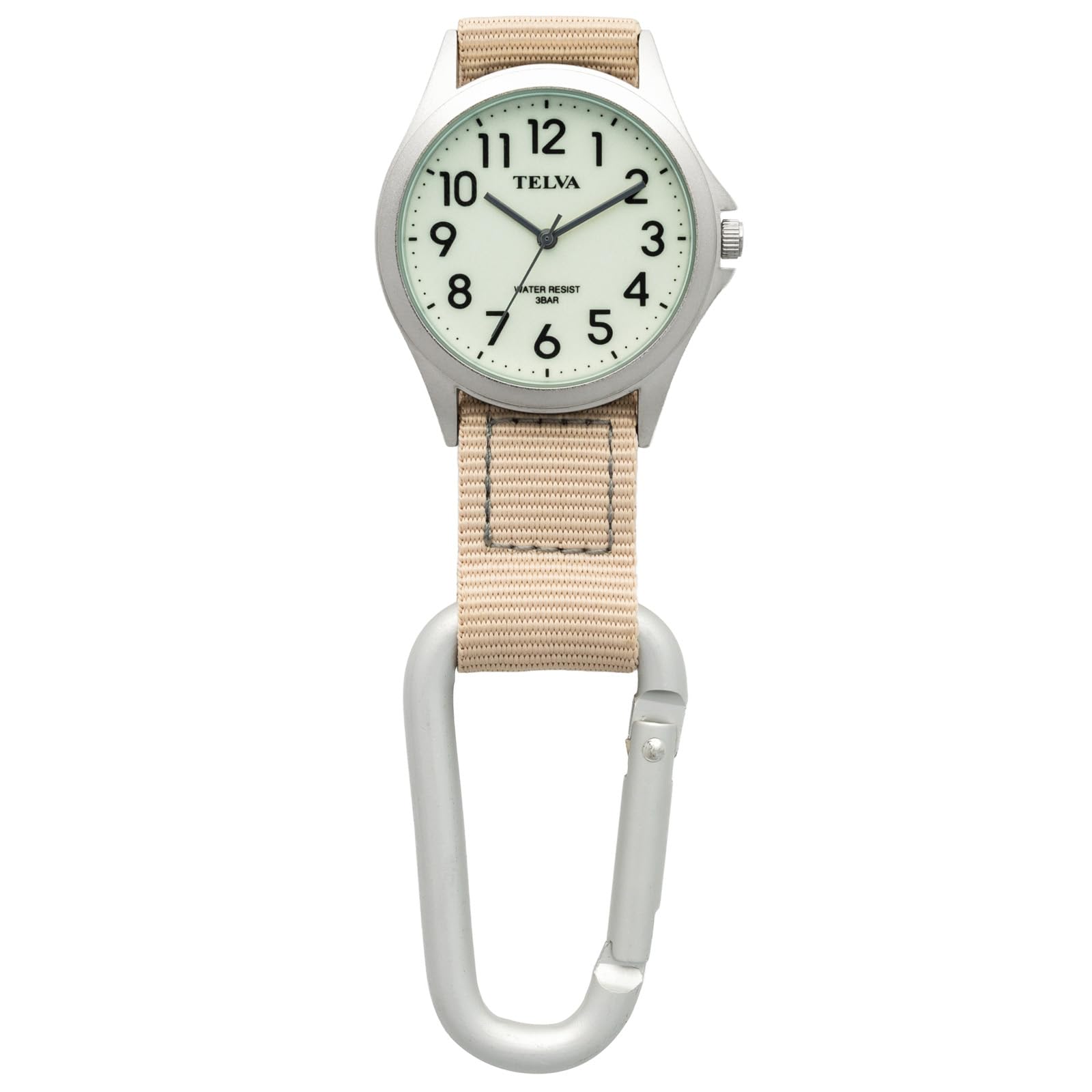 Ключница-часы CREPHA, Часы-карабин, Аналоговые, Водонепроницаемые, Легко читаемые, для сумок, рюкзаков, Бежевые, AZ-CB-A4153-WTBE