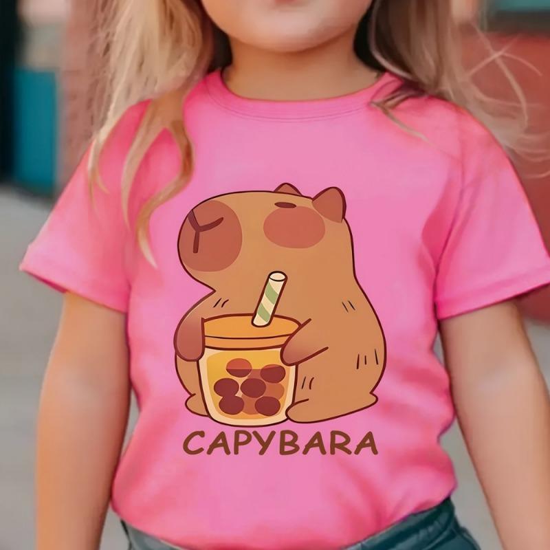T-shirt Capibara Vestiti Bambini Magliette Grafiche Estive Abbigliamento Girocollo per Ragazze Manica Corta Top Moda Bambini Vestiti da Ragazza