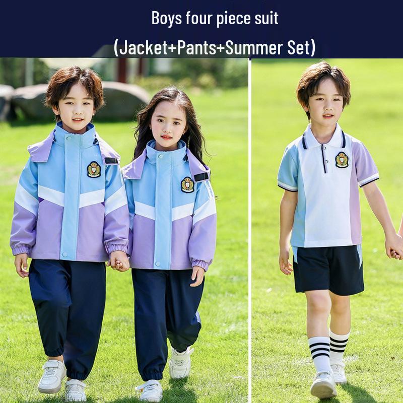 Primary School Windbreaker Three-Piece Uniform Set for Kindergarten and First Grade Students