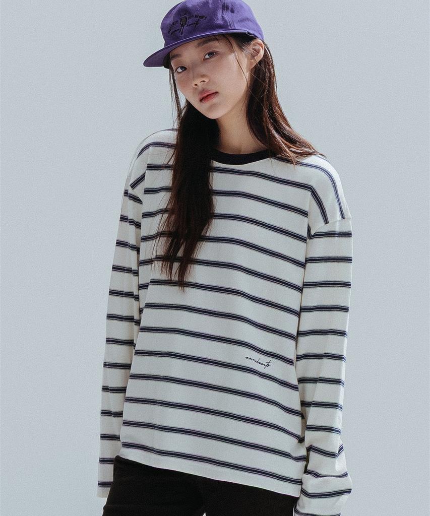 ANNEHEARTS Round Neck Stripe Tee_Ivory