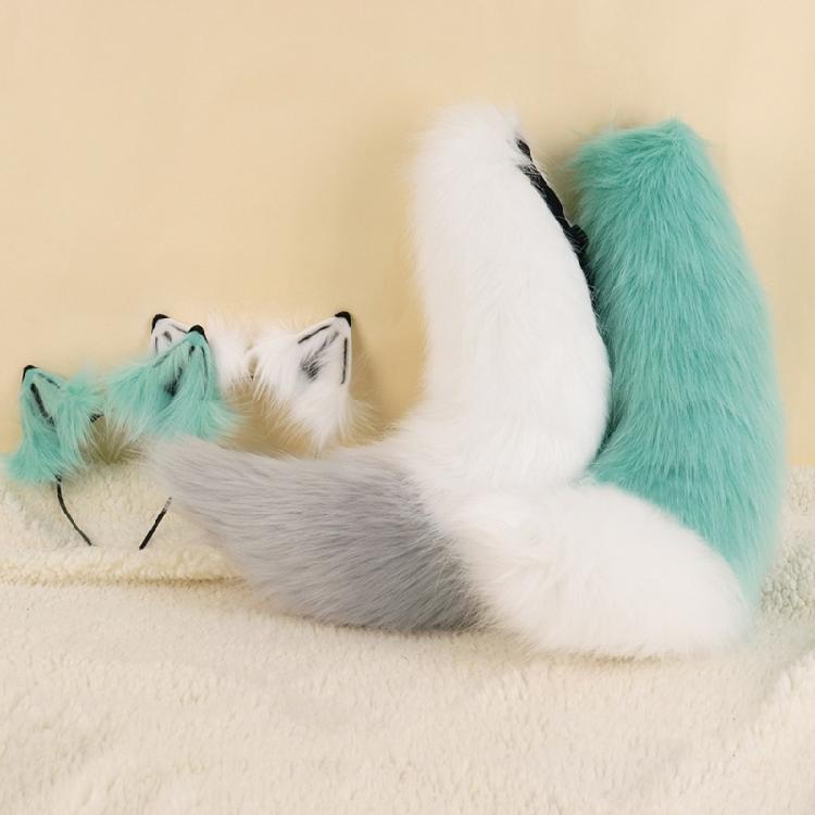 Wolf Ears and Tail Set Furry Foxes Ear Headband with Wolf Foxes Tail Halloween Animal Cosplay Costumes Adult Teen Kids