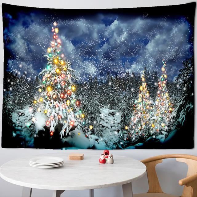 Christmas Snowman Tapestry Illustration Psychedelic Forest Wall Hanging Cute Cartoon Holiday Gift Living Roomdedroom Home Decor