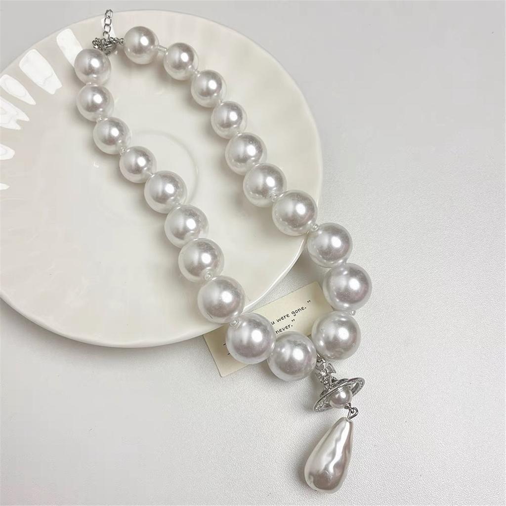 Tooxika Exaggerated Three-dimensional Saturn Baroque Water Drop Pearl Pendant Necklace Light Luxury Temperament Jumper Chain For Women