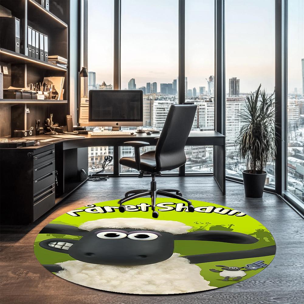 Shaun the Sheep Printed Round Rug Carpet Chair Rug Area Rug Entryway Doormats,for Office Chair Living Room Bedroom Kitchen Room.