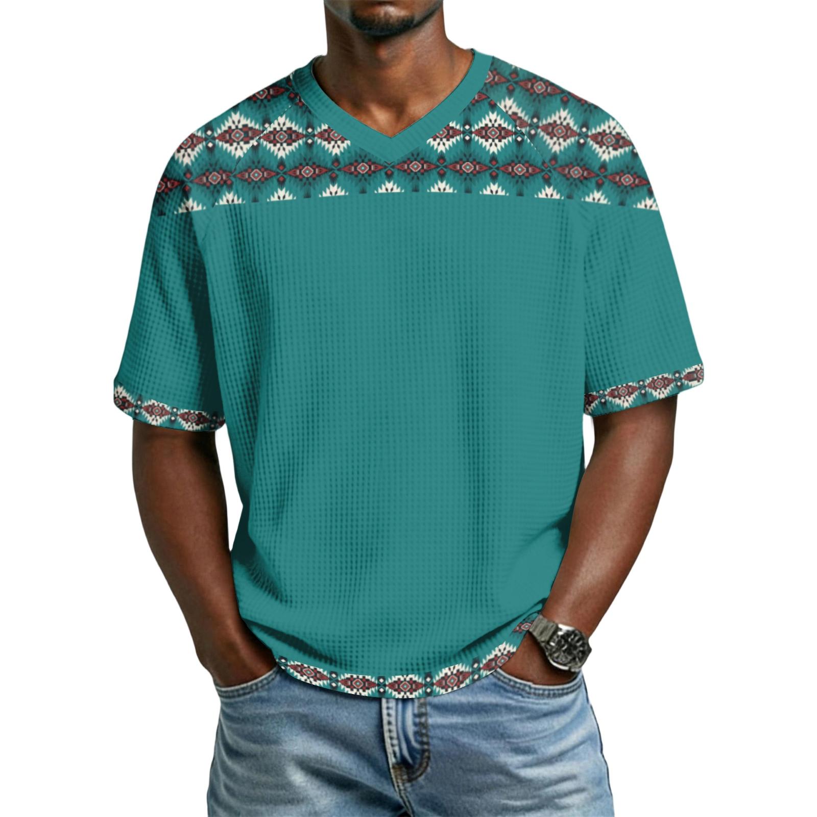 

Men s casual stylish retro texture printed short-sleeved shirt Men s breathable V-neck short-sleeved top M