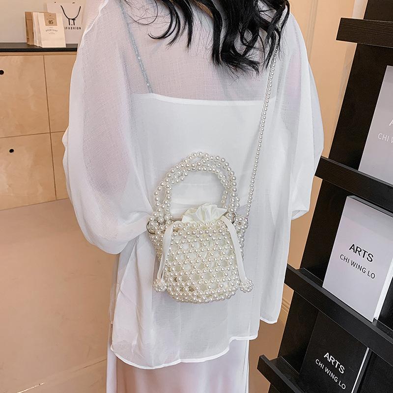 Hand-woven Pearl Acrylic Beaded Handbag Niche Hollow Texture Shoulder Bag Crossbody Bucket Bag
