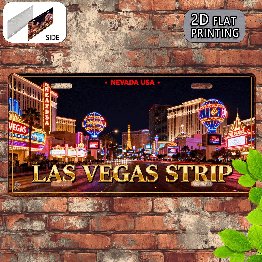

Las Vegas Strip Nevada USA Night View License Plate Style D Flat Printing Metal Tin Sign Entertainment Capital Travel Themed D 15x30cm(5.9x7.8inch)