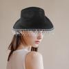 Trendy Cowboy Hat Denims Hat with Sparkling Rhinestones and Fringe Detail for Outdoor Activities Parties Halloween Hat