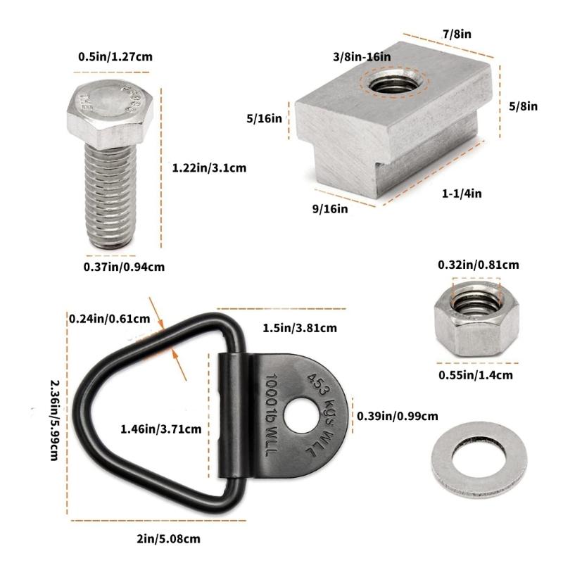 Tie Down V-Rings T Slot Nut Washer Pickup Truck Bed Deck Rail Cleat Cargo Bolt Cargo Bed Accessories