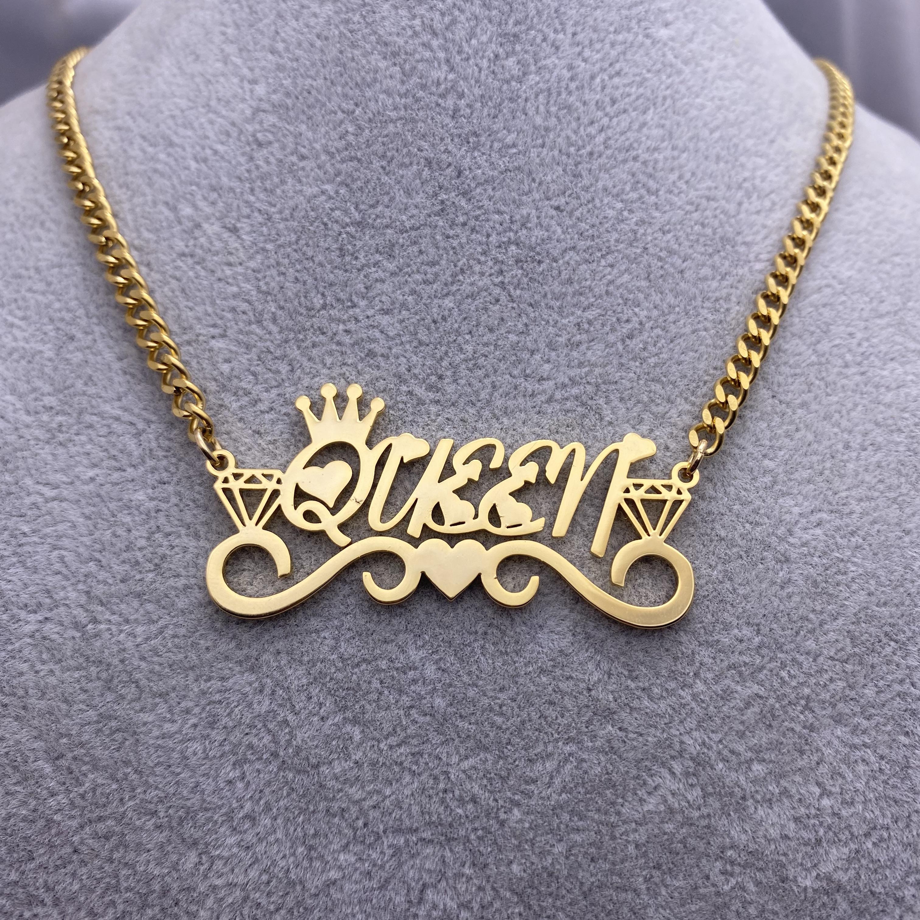 

Персонализированное именное ожерелье из нержавеющей стали с бриллиантовой короной и кулоном в виде сердца для сестры-дружбы, женщин, модный подарок 55cm