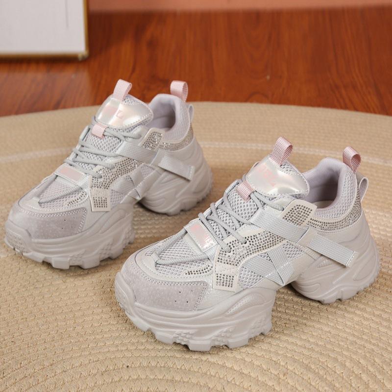 Leather platform dad shoes women's 2025 autumn new mesh breathable small man versatile height increase casual sports shoes