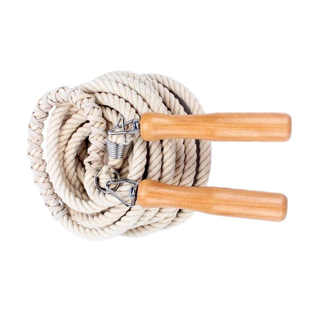 3m Wooden Handle Jump Rope Single Cotton Twine Jump Rope White Student Jump Rope for Practicing