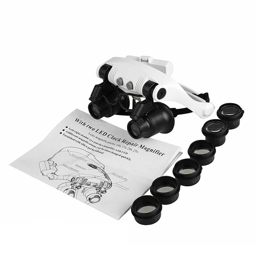 Headband Head Magnifier 8 Lens LED Light Jeweler Watch Loupe Magnifying Glasses