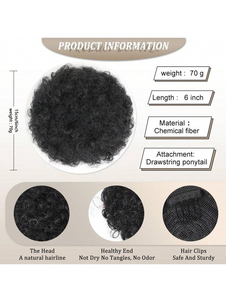 Afro Puff Drawstring Ponytail Hair Buns 1PCS/Pack 6 Inch for Girls Children Black Women Natural Black Kinky Curly Hair Updo Donut Chignon
