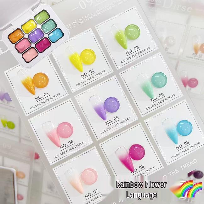 Nine-Grid Gradient Macaron Blush Nail Polish - High Saturation, Free Edge, Special Nail Art Paint.