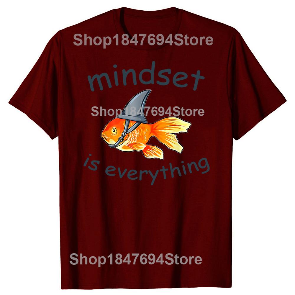 Funny Everything Is Mindset Shark Fin Goldfish Vintage 100% Cotton T-shirt Men Fashion Tshirt Loose Oversized Streetwear T Shirt