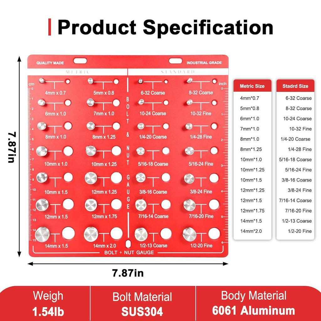 High Precision Nut Bolt Thread Checker with 28 Holes for Various Specifications Aluminum Alloy with AntiRust Coating