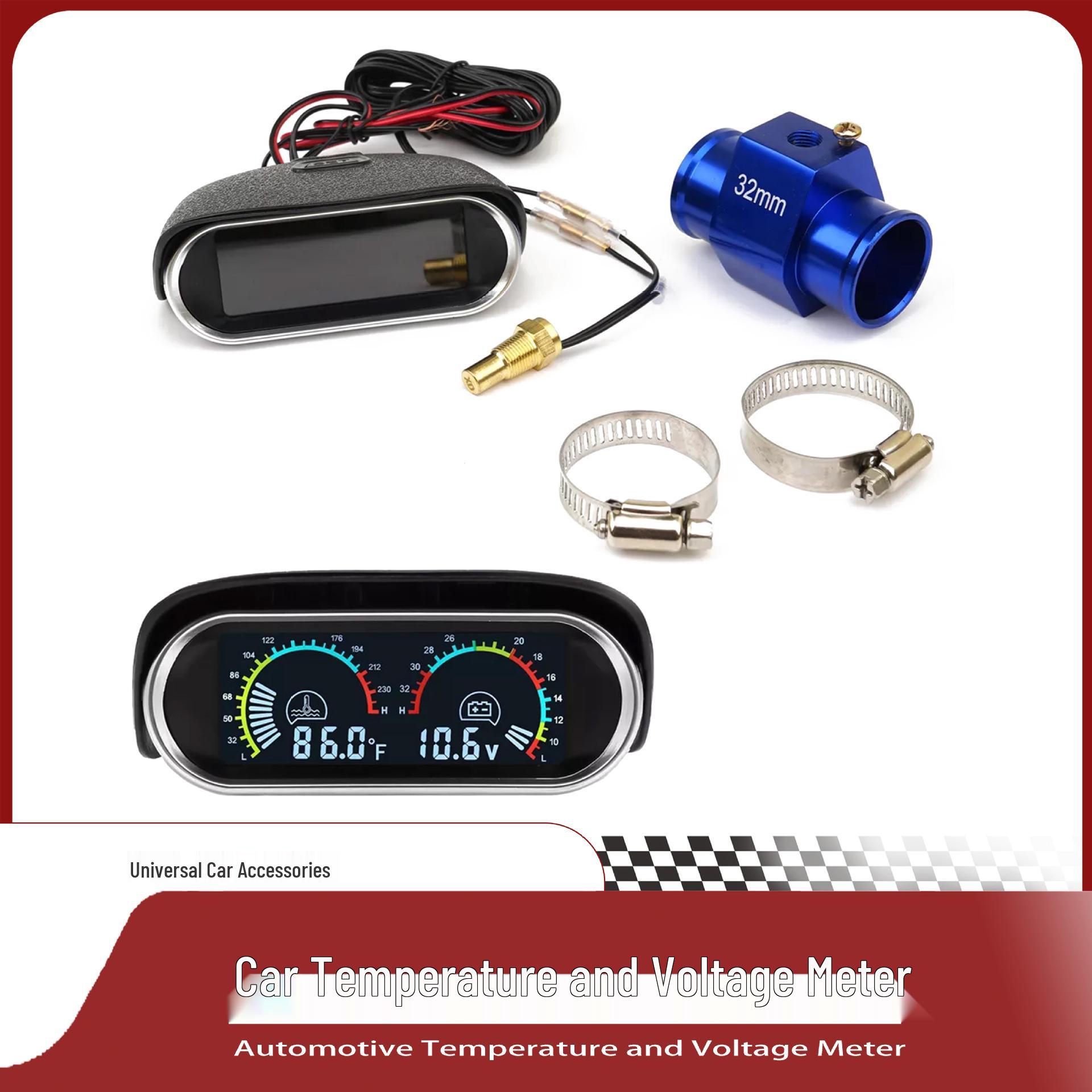 

12V/24V Car & Truck LED Color Screen Water Temp Gauge and Voltmeter 16mm