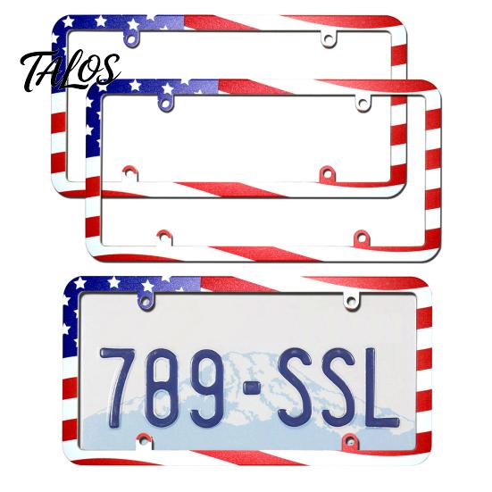 Durable License Plate Holder 2Pcs US Flag Frame Holder, Patriotic Car Tag American Star Stripes Covers, Auto Accessories