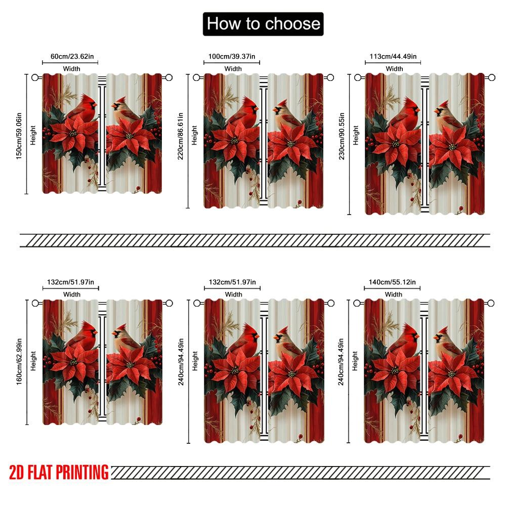 Set Of 2 Flat Printing Scene Curtain Flowers Red Pattern Light Filter Holiday Decorations Use Various Room Decor Aesthetic Polyester