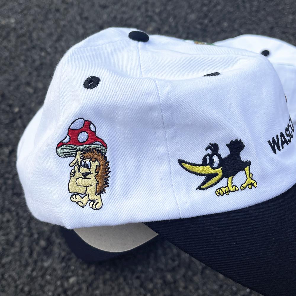 Czapka baseballowa w stylu retro z blokami kolorów, haftem i kreskówkowym zwierzęciem - Unisex miękki kapelusz, czarno-biały