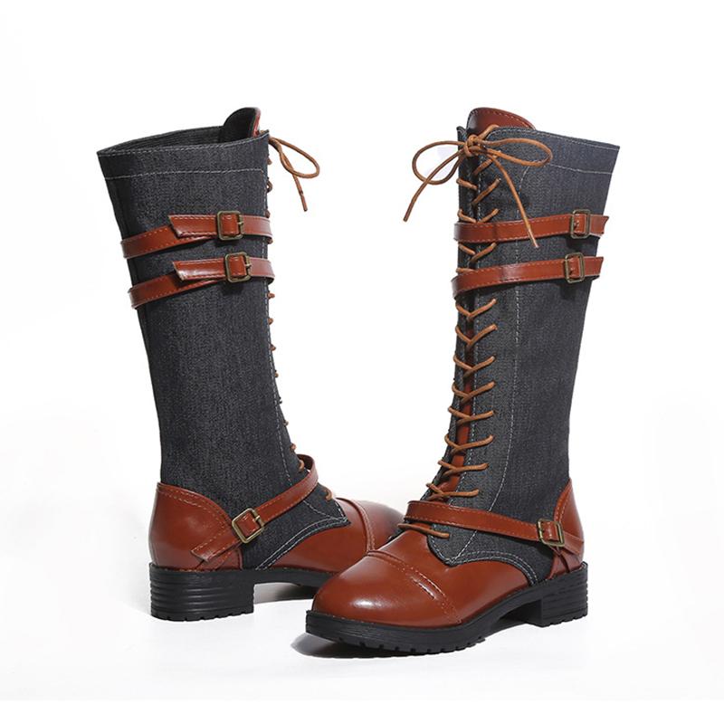 Mujer Moda Punk Cordón Correa Largas Botas de Cuero Tacón Plano Botas de  Equitación Cowboy Botas de Jinete con Cordones comprar a buen precio —  entrega gratuita, reseñas reales con fotos — Joom