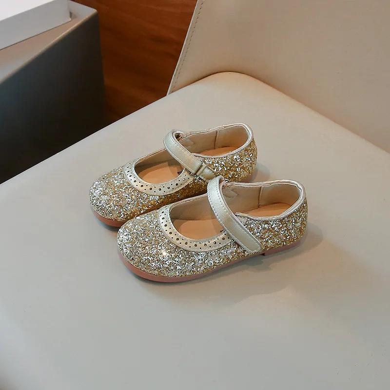 

Girls Leather Shoes Children Flats Princess Spring Summer New Kids Dress Shoes for Wedding Party Bling Glitter H09054 26 золотий