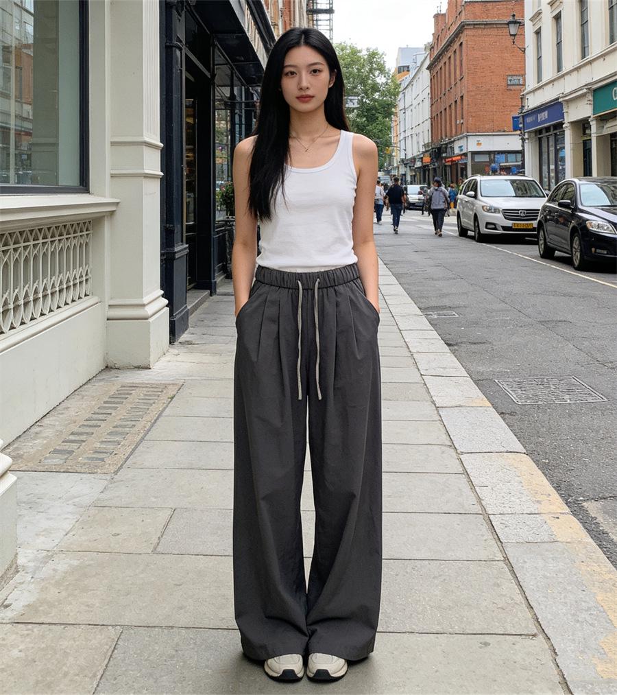 Women's Summer Yamo Wide-Leg White Pants: Casual, Loose-Fit, Milk Puff Texture
