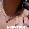 Bracelet Fleur Gemme Amour Lumineux, Ensemble Bague Bracelet Zircon Multicoupes Plaqué Or 18K Rose Scintillant Diamant