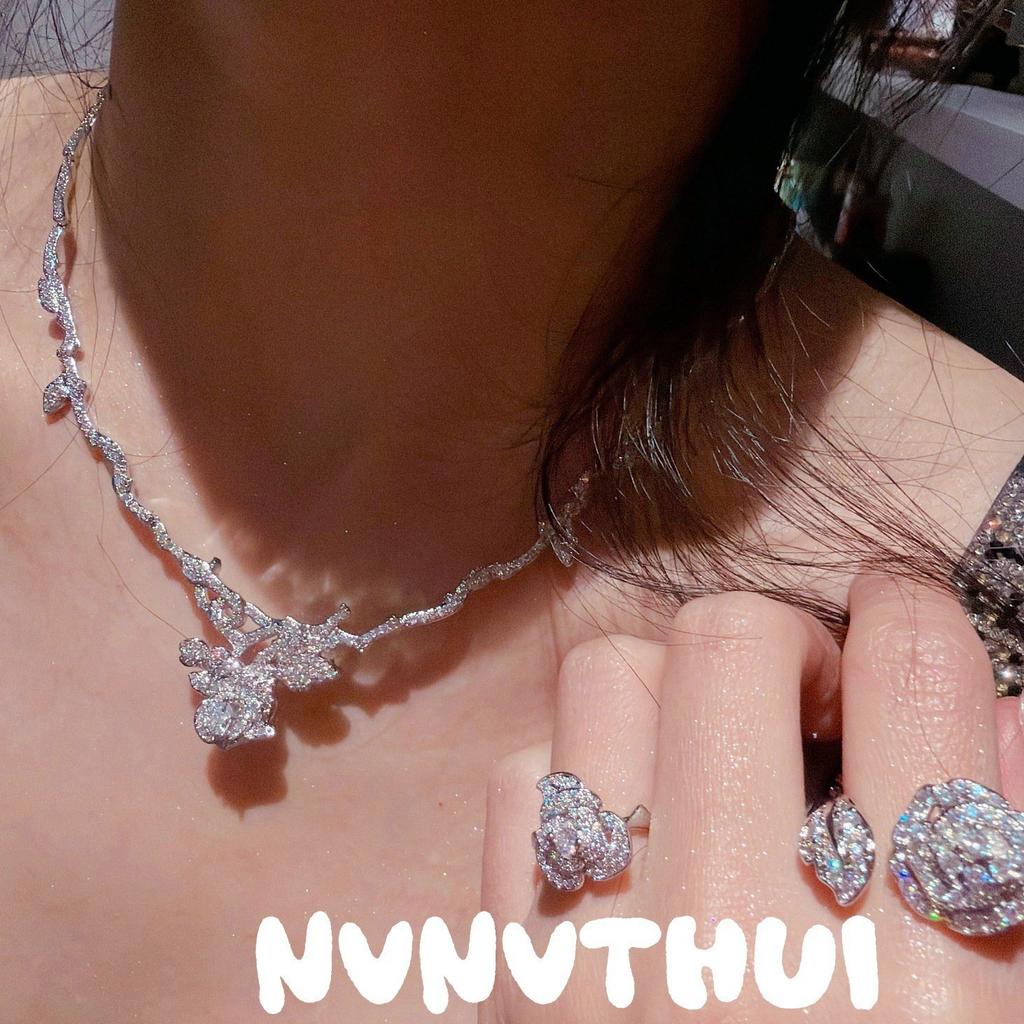 Bracelet Fleur Gemme Amour Lumineux, Ensemble Bague Bracelet Zircon Multicoupes Plaqué Or 18K Rose Scintillant Diamant