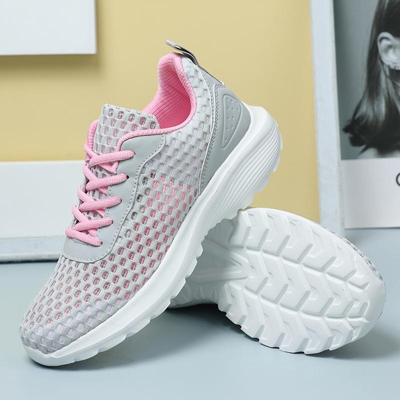 Summer Gray Women Casual Shoes Sports Mesh Breathable Summer Fashion Walking Shoes White Sneakers Big Size 42Ladies Flat Trainer