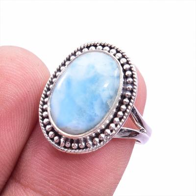 Natural Republic Larimar Edelstein 925 Sterling Silber Geschenkring S.7 S4E93