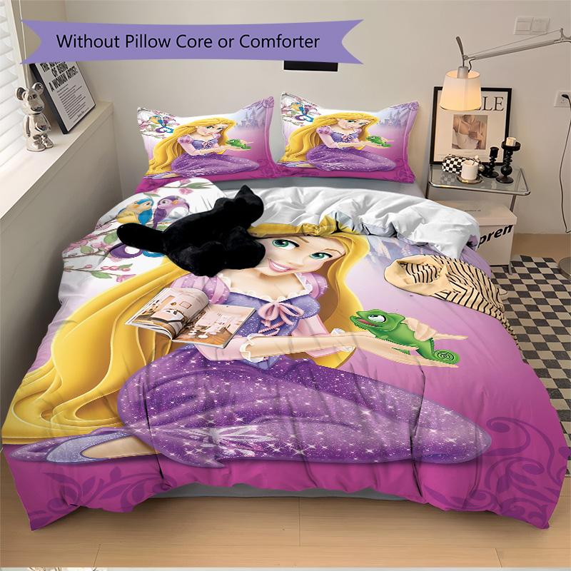 Prinzessin Rapunzels Garten Druck 3-teiliges Bettwäsche-Set Bettbezug mit 2 Kissenbezügen Zuhause Geburtstagsgeschenk