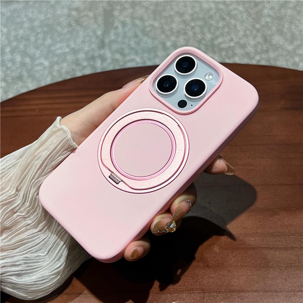 For iPhone 16 Pro Case Rotating Kickstand Liquid Silicone Phone Case Compatible with MagSafe