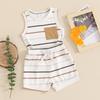 Baby Boy Ribbed Outfits, Striped Sleeveless Round Neck Tank Tops + Elastic Waist Shorts 2 Piece Summer Set for Infant Toddler