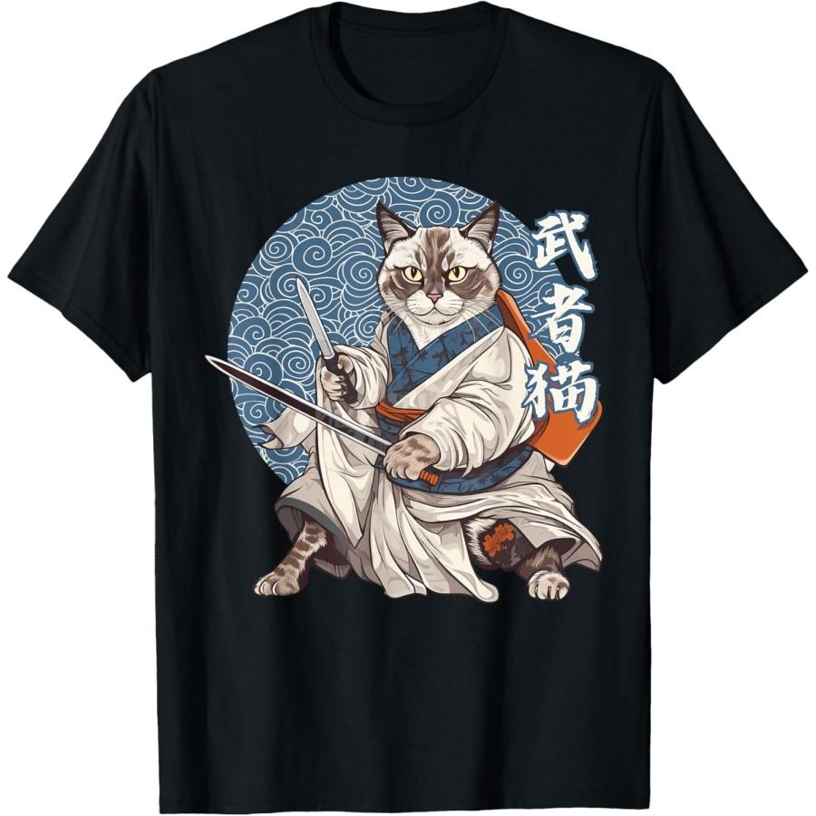 Samurai Cat, Kawaii Ninja Cat, Samurai Ninja Siamese Cat T-Shirt for Men Women Girls Kids S