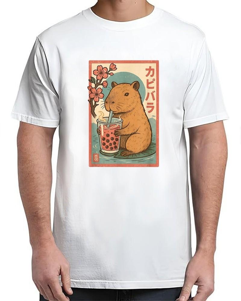 Capybara Bubble Tea Graphic Kawaii Japanese Vintage Adult S-4XL Unisex T-Shirt XXXXL
