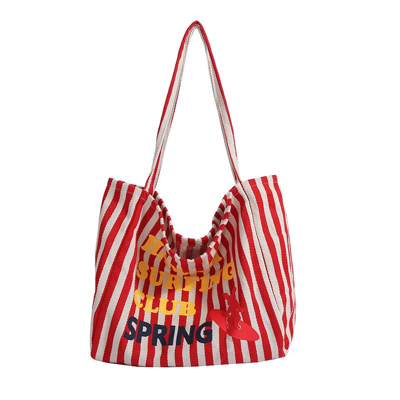 

Корейская полосатая холщовая сумка-тоут - Большая вместимость, студенческая и для поездок на работу, на плечо красный