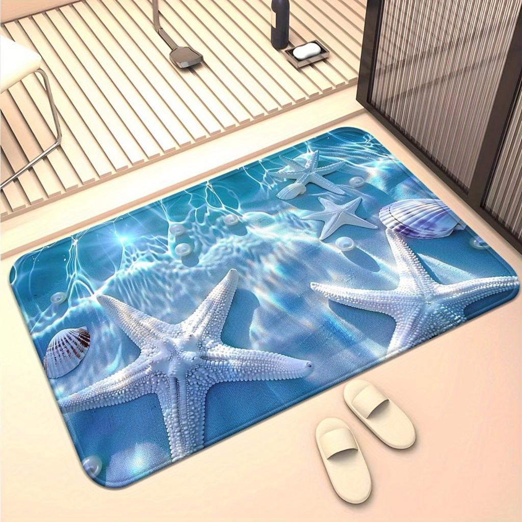 Coastal Ocean Starfish Felt Doormat, 2D Flat Non-Slip Entrance Mat, Washable Summer Beach Door Mat for Tropical Home Minimalist