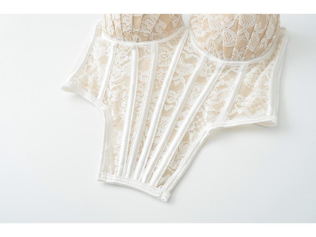 Elegant Lace Mesh Fishbone Spliced Sleeveless Camisole Crop Top for Women