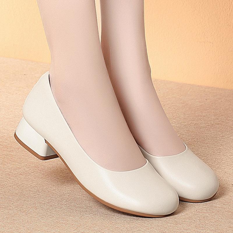 Soft Sole Thick Heel Not Tired Feet Work Shoes Black Single Shoes Formal Work Commuter Women's Leather Shoes Women's Shoes