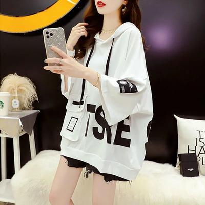 Letnia Nowa Modna Bluza z Kapturem Półrękaw T-shirt Damski High Street Codzienny Luźny Pulower Kieszeń Patchwork Kieszenie Uniwersalne Top