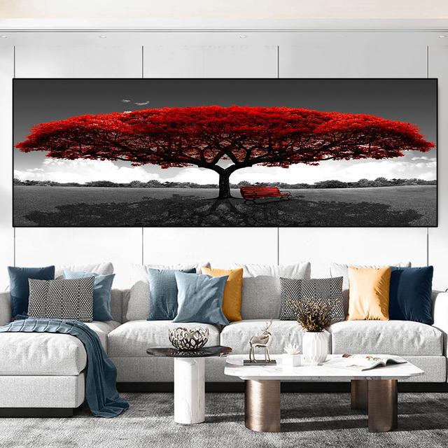 

Абстрактное красное, зеленое большое дерево, деревянный стул, пейзаж, холст, живопись, постеры и принты, настенные художественные фотографии, домашний декор, без рамки 20*40cm