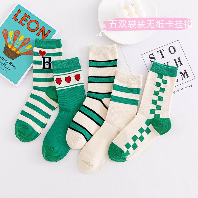 5 Pairs, Cotton Socks Children, College Style Cute Medium Tube Socks Socks