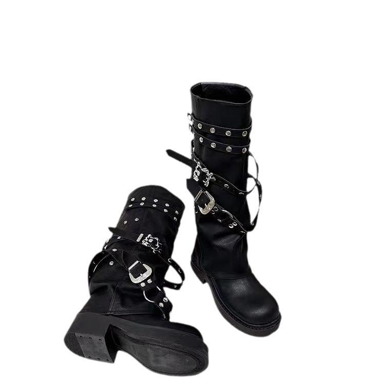 Women Boots Platform Trouser Legs High Boots Trend Punk Gothic Shoes New Rock Leather Fashion Women's Shoes Motorcycle Footwear
