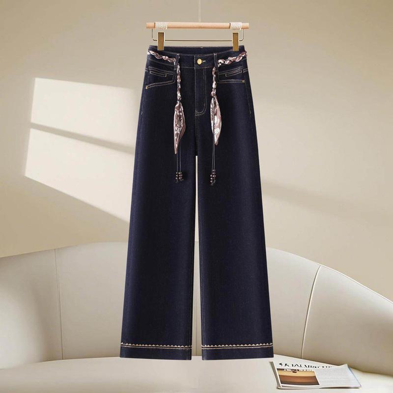 2026 Women s Plus Size Korean Style Flare Jeans - Casual Loose Fit Trendy Straight Leg Pants S