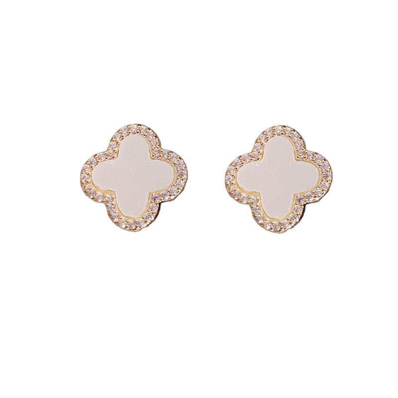 Fashionable and Versatile Small and Simple Micro-inlaid Four-leaf Flower Earrings Light Luxury High-end Earrings