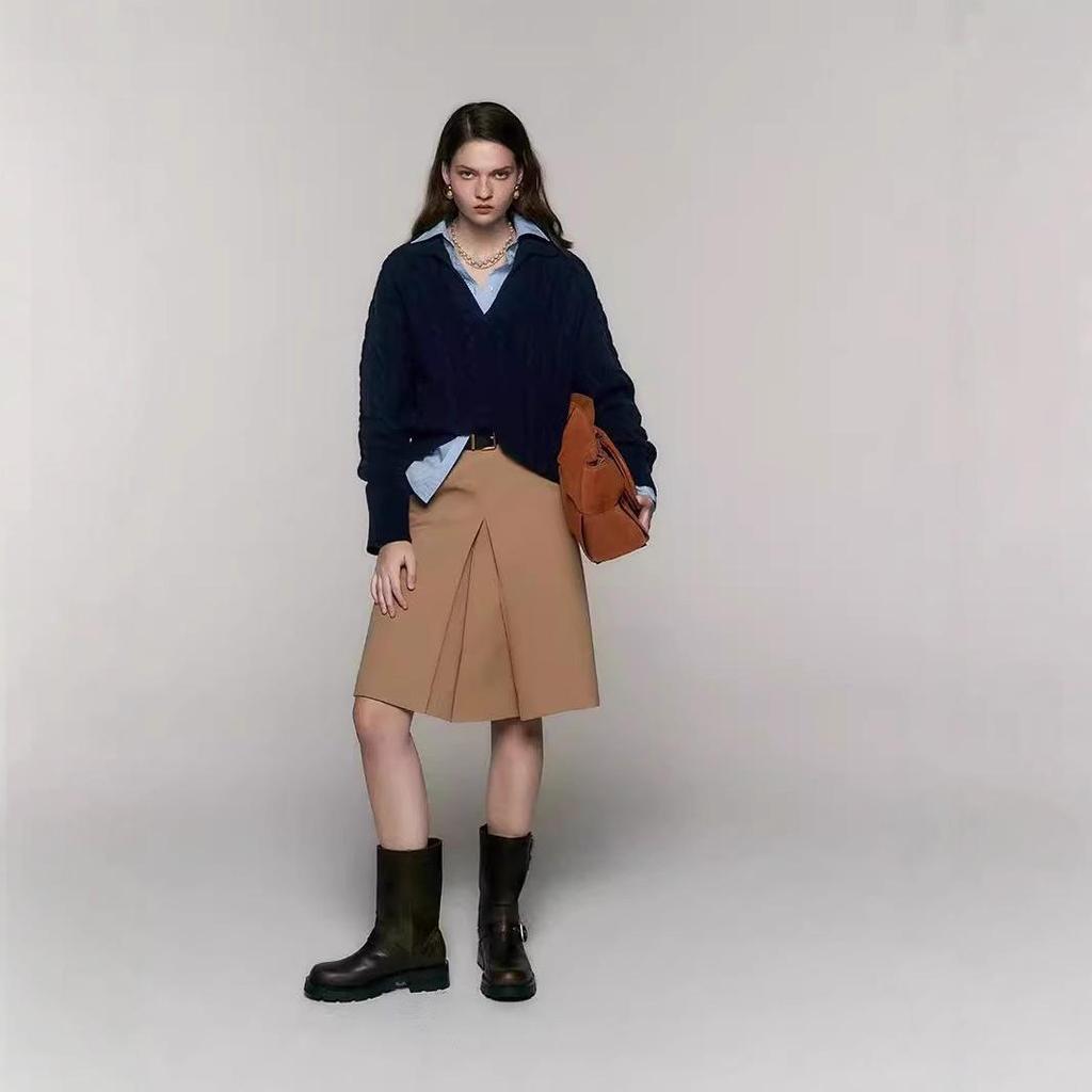 2024 Korean V-Neck 100% Pure Wool Loose Knit Pullover Sweater