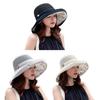 Summer Mesh Sun Hats For Women Wide-Brim Beach Bucket Caps Foldable Sun Protection Bucket Hat With Chin Strap