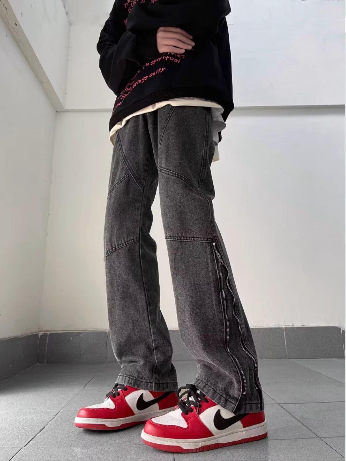 JYL Мужские джинсы Новые модные хип-хоп Свободные 3D Большой карман Карго Потертые Прямые Деним M